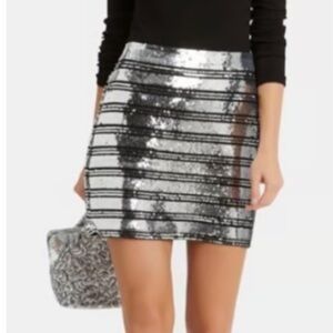 Silver Sequin Silk Derek Lam Mini Skirt